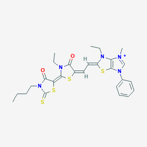 molecular formula C27H30N5O2S4+ B420550 3-ethyl-2-{2-[3'-butyl-3-ethyl-4,4'-dioxo-2'-thioxo-2,5'-bis(1,3-thiazolidin-2-ylidene)-5-ylidene]ethylidene}-4-methyl-6-phenyl-3,6-dihydro-2H-imidazo[4,5-d][1,3]thiazol-4-ium 