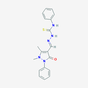 molecular formula C19H19N5OS B420551 1,5-Dimethyl-3-oxo-2-phenyl-2,3-dihydro-1H-pyrazole-4-carbaldehyde N-phenylthiosemicarbazone 