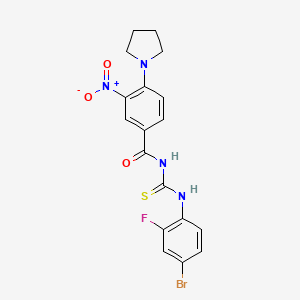 N-{[(4-bromo-2-fluorophenyl)amino]carbonothioyl}-3-nitro-4-(1-pyrrolidinyl)benzamide