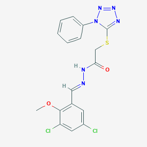 molecular formula C17H14Cl2N6O2S B420569 N'-(3,5-dichloro-2-methoxybenzylidene)-2-[(1-phenyl-1H-tetraazol-5-yl)sulfanyl]acetohydrazide 