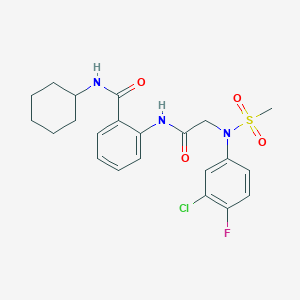 molecular formula C22H25ClFN3O4S B4205756 2-{[N-(3-chloro-4-fluorophenyl)-N-(methylsulfonyl)glycyl]amino}-N-cyclohexylbenzamide 