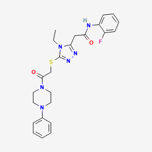 2-(4-ethyl-5-{[2-oxo-2-(4-phenyl-1-piperazinyl)ethyl]thio}-4H-1,2,4-triazol-3-yl)-N-(2-fluorophenyl)acetamide