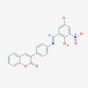 molecular formula C22H13BrN2O5 B420583 3-[4-({5-bromo-2-hydroxy-3-nitrobenzylidene}amino)phenyl]-2H-chromen-2-one 