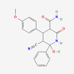 molecular formula C20H19N3O4 B4205854 5-Cyano-6-hydroxy-4-(4-methoxyphenyl)-2-oxo-6-phenylpiperidine-3-carboxamide 