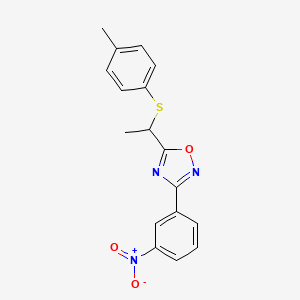 molecular formula C17H15N3O3S B4206178 5-{1-[(4-Methylphenyl)sulfanyl]ethyl}-3-(3-nitrophenyl)-1,2,4-oxadiazole 