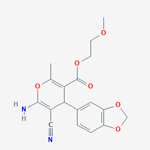 molecular formula C18H18N2O6 B420619 2-methoxyethyl 6-amino-4-(1,3-benzodioxol-5-yl)-5-cyano-2-methyl-4H-pyran-3-carboxylate 