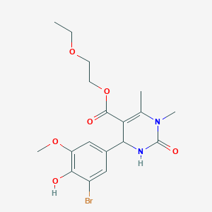 molecular formula C18H23BrN2O6 B420625 2-Ethoxyethyl 4-(3-bromo-4-hydroxy-5-methoxyphenyl)-1,6-dimethyl-2-oxo-1,2,3,4-tetrahydro-5-pyrimidinecarboxylate 