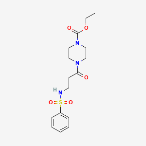 molecular formula C16H23N3O5S B4206719 ethyl 4-[N-(phenylsulfonyl)-beta-alanyl]-1-piperazinecarboxylate 