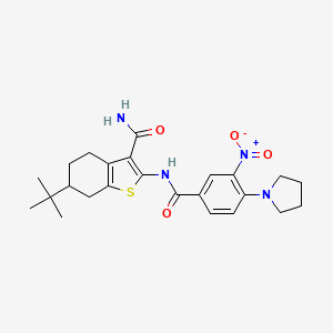 molecular formula C24H30N4O4S B4206901 6-Tert-butyl-2-({[3-nitro-4-(pyrrolidin-1-yl)phenyl]carbonyl}amino)-4,5,6,7-tetrahydro-1-benzothiophene-3-carboxamide 