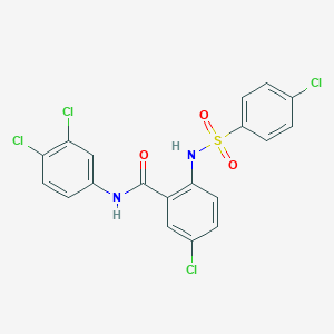 molecular formula C19H12Cl4N2O3S B420696 5-chloro-2-{[(4-chlorophenyl)sulfonyl]amino}-N-(3,4-dichlorophenyl)benzamide CAS No. 107143-50-0