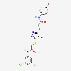 molecular formula C20H18Cl2FN5O2S B4206989 3-[5-({2-[(3,5-dichlorophenyl)amino]-2-oxoethyl}sulfanyl)-4-methyl-4H-1,2,4-triazol-3-yl]-N-(4-fluorophenyl)propanamide 