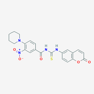 molecular formula C22H20N4O5S B4207046 3-nitro-N-{[(2-oxo-2H-chromen-6-yl)amino]carbonothioyl}-4-(1-piperidinyl)benzamide 