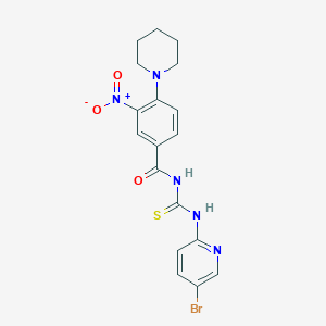 molecular formula C18H18BrN5O3S B4207324 N-{[(5-bromo-2-pyridinyl)amino]carbonothioyl}-3-nitro-4-(1-piperidinyl)benzamide 