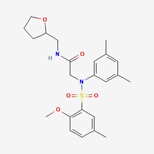 2-(N-(2-methoxy-5-methylphenyl)sulfonyl-3,5-dimethylanilino)-N-(oxolan-2-ylmethyl)acetamide