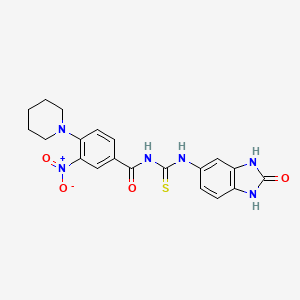 3-nitro-N-{[(2-oxo-2,3-dihydro-1H-benzimidazol-5-yl)amino]carbonothioyl}-4-(1-piperidinyl)benzamide