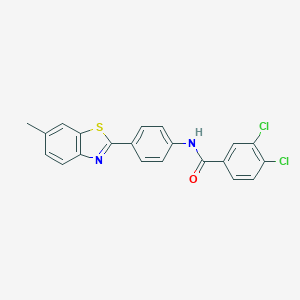 molecular formula C21H14Cl2N2OS B420772 3,4-dichloro-N-[4-(6-methyl-1,3-benzothiazol-2-yl)phenyl]benzamide 