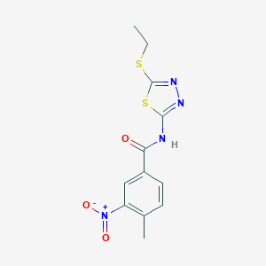 molecular formula C12H12N4O3S2 B420793 N-(5-(ethylthio)-1,3,4-thiadiazol-2-yl)-4-methyl-3-nitrobenzamide 