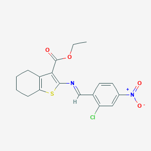 molecular formula C18H17ClN2O4S B420795 Ethyl 2-({2-chloro-4-nitrobenzylidene}amino)-4,5,6,7-tetrahydro-1-benzothiophene-3-carboxylate CAS No. 295347-51-2