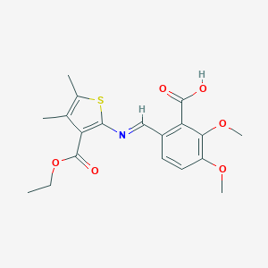 molecular formula C19H21NO6S B420805 6-({[3-(Ethoxycarbonyl)-4,5-dimethyl-2-thienyl]imino}methyl)-2,3-dimethoxybenzoic acid 