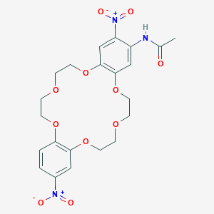 molecular formula C22H25N3O11 B420812 N-(3,14-Dinitro-6,7,9,10,17,18,20,21-octahydrodibenzo[b,k][1,4,7,10,13,16]hexaoxacyclooctadecin-2-yl)acetamide 