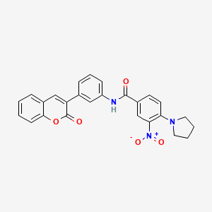 3-nitro-N-[3-(2-oxo-2H-chromen-3-yl)phenyl]-4-(pyrrolidin-1-yl)benzamide