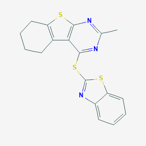 molecular formula C18H15N3S3 B420828 4-(1,3-Benzothiazol-2-ylsulfanyl)-2-methyl-5,6,7,8-tetrahydro-[1]benzothiolo[2,3-d]pyrimidine 