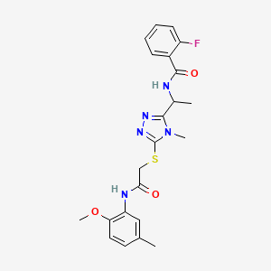 molecular formula C22H24FN5O3S B4208403 2-fluoro-N-{1-[5-({2-[(2-methoxy-5-methylphenyl)amino]-2-oxoethyl}sulfanyl)-4-methyl-4H-1,2,4-triazol-3-yl]ethyl}benzamide 