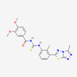 molecular formula C21H20N6O3S2 B4208456 3,4-dimethoxy-N-({[2-methyl-3-(3-methyl[1,2,4]triazolo[3,4-b][1,3,4]thiadiazol-6-yl)phenyl]amino}carbonothioyl)benzamide 