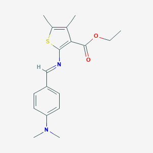 molecular formula C18H22N2O2S B420848 ethyl 2-({(1E)-[4-(dimethylamino)phenyl]methylene}amino)-4,5-dimethylthiophene-3-carboxylate 