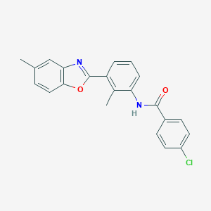 4-chloro-N-[2-methyl-3-(5-methyl-1,3-benzoxazol-2-yl)phenyl]benzamide