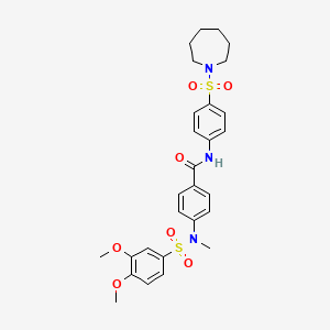 molecular formula C28H33N3O7S2 B4208687 N-[4-(1-azepanylsulfonyl)phenyl]-4-[[(3,4-dimethoxyphenyl)sulfonyl](methyl)amino]benzamide 