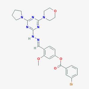 molecular formula C26H28BrN7O4 B420877 [3-methoxy-4-[(E)-[(4-morpholin-4-yl-6-pyrrolidin-1-yl-1,3,5-triazin-2-yl)hydrazinylidene]methyl]phenyl] 3-bromobenzoate 