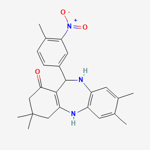 molecular formula C24H27N3O3 B4208845 3,3,7,8-tetramethyl-11-(4-methyl-3-nitrophenyl)-2,3,4,5,10,11-hexahydro-1H-dibenzo[b,e][1,4]diazepin-1-one 