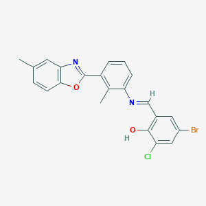 4-Bromo-2-chloro-6-({[2-methyl-3-(5-methyl-1,3-benzoxazol-2-yl)phenyl]imino}methyl)phenol
