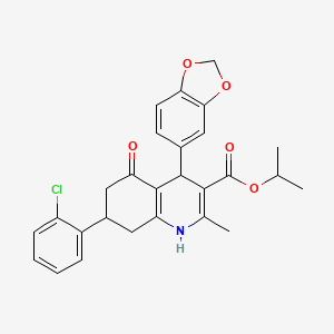 molecular formula C27H26ClNO5 B4208883 Propan-2-yl 4-(1,3-benzodioxol-5-yl)-7-(2-chlorophenyl)-2-methyl-5-oxo-1,4,5,6,7,8-hexahydroquinoline-3-carboxylate 