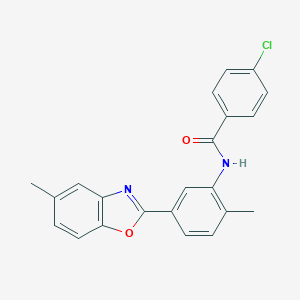 4-chloro-N-[2-methyl-5-(5-methyl-1,3-benzoxazol-2-yl)phenyl]benzamide