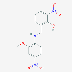 molecular formula C14H13N3O6 B420925 2-Nitro-6-({4-nitro-2-methoxyanilino}methyl)phenol 