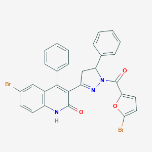 molecular formula C29H19Br2N3O3 B420932 (5-bromofuran-2-yl)[3-(6-bromo-2-hydroxy-4-phenylquinolin-3-yl)-5-phenyl-4,5-dihydro-1H-pyrazol-1-yl]methanone 