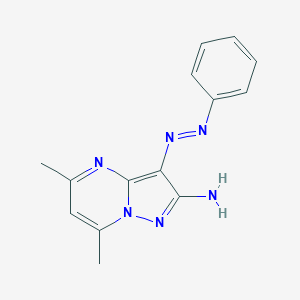 molecular formula C14H14N6 B420945 5,7-Dimethyl-3-(phenyldiazenyl)pyrazolo[1,5-a]pyrimidin-2-ylamine CAS No. 57770-61-3