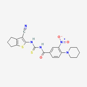 molecular formula C21H21N5O3S2 B4209473 N-{[(3-cyano-5,6-dihydro-4H-cyclopenta[b]thien-2-yl)amino]carbonothioyl}-3-nitro-4-(1-piperidinyl)benzamide 