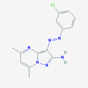 molecular formula C14H13ClN6 B420948 3-[(3-Chlorophenyl)diazenyl]-5,7-dimethylpyrazolo[1,5-a]pyrimidin-2-amine 