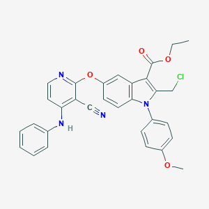 ethyl 5-[(4-anilino-3-cyanopyridin-2-yl)oxy]-2-(chloromethyl)-1-(4-methoxyphenyl)-1H-indole-3-carboxylate