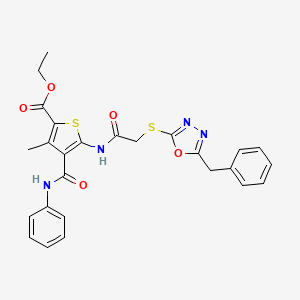 molecular formula C26H24N4O5S2 B4209659 ethyl 4-(anilinocarbonyl)-5-({[(5-benzyl-1,3,4-oxadiazol-2-yl)thio]acetyl}amino)-3-methyl-2-thiophenecarboxylate 