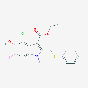 molecular formula C19H17ClINO3S B420968 ethyl 4-chloro-5-hydroxy-6-iodo-1-methyl-2-[(phenylsulfanyl)methyl]-1H-indole-3-carboxylate 