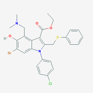 molecular formula C27H26BrClN2O3S B420983 ethyl 6-bromo-1-(4-chlorophenyl)-4-[(dimethylamino)methyl]-5-hydroxy-2-[(phenylsulfanyl)methyl]-1H-indole-3-carboxylate 
