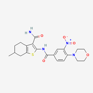 molecular formula C21H24N4O5S B4209872 6-Methyl-2-({[4-(morpholin-4-yl)-3-nitrophenyl]carbonyl}amino)-4,5,6,7-tetrahydro-1-benzothiophene-3-carboxamide 