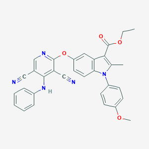 molecular formula C32H25N5O4 B421004 1-(4-Methoxyphenyl)-2-methyl-5-[3,5-dicyano-4-(phenylamino)pyridin-2-yloxy]-1H-indole-3-carboxylic acid ethyl ester 