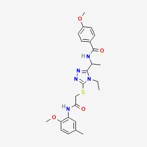 molecular formula C24H29N5O4S B4210129 N-[1-[4-ethyl-5-[2-(2-methoxy-5-methylanilino)-2-oxoethyl]sulfanyl-1,2,4-triazol-3-yl]ethyl]-4-methoxybenzamide 