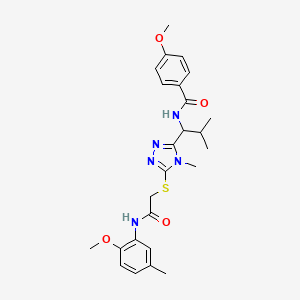 molecular formula C25H31N5O4S B4210287 4-methoxy-N-{1-[5-({2-[(2-methoxy-5-methylphenyl)amino]-2-oxoethyl}sulfanyl)-4-methyl-4H-1,2,4-triazol-3-yl]-2-methylpropyl}benzamide 