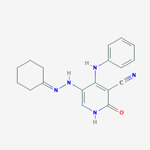 molecular formula C18H19N5O B421032 4-Anilino-5-(2-cyclohexylidenehydrazino)-2-oxo-1,2-dihydro-3-pyridinecarbonitrile 